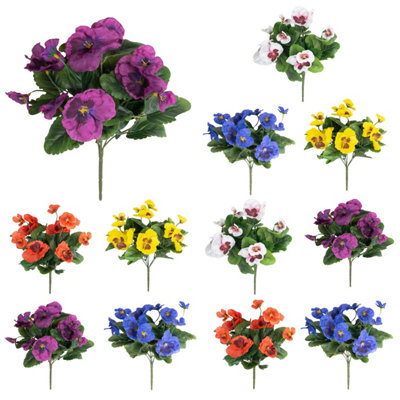 Blooming Artificial - 28cm / 1ft Mixed Colour Fake Pansy Bush Multi ...