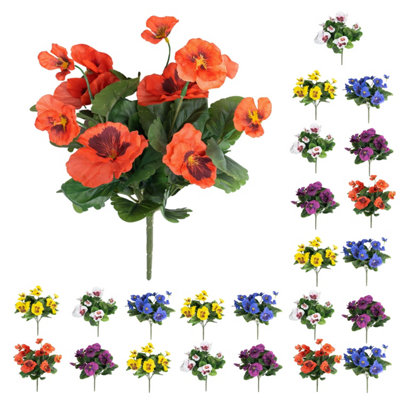 Blooming Artificial - 28cm / 1ft Mixed Colour Fake Pansy Bush Multi ...