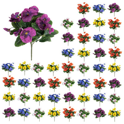 Blooming Artificial - 28cm / 1ft Mixed Colour Fake Pansy Bush Multi ...