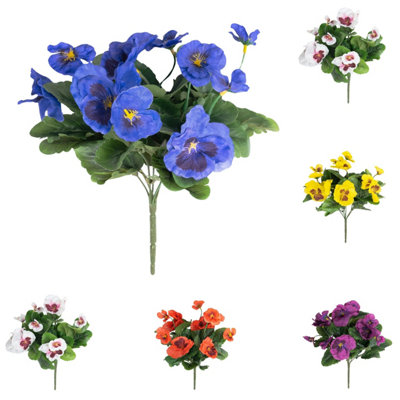 Blooming Artificial - 28cm / 1ft Mixed Colour Fake Pansy Bush Multi ...