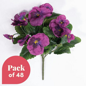 Blooming Artificial - 28cm / 1ft Purple Artificial Pansy Bush Multi-Pack - Outdoor Use - Pack of 48