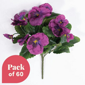 Blooming Artificial - 28cm / 1ft Purple Fake Pansy Bush Multi-Pack - Outdoor Use - Pack of 60
