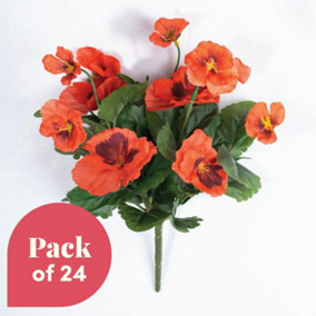 Blooming Artificial - 28cm / 1ft Red Faux Pansy Bush Multi-Pack - Outdoor Use - Pack of 24
