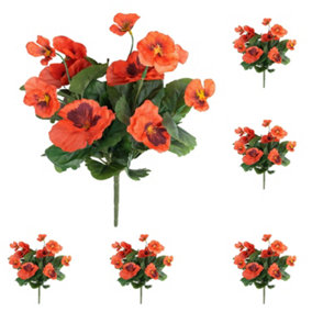 Blooming Artificial - 28cm / 1ft Red Faux Pansy Bush Multi-Pack - Outdoor Use - Pack of 6