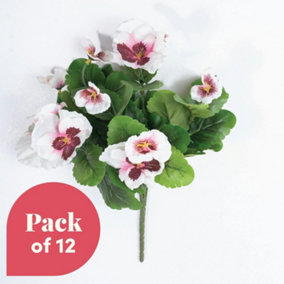 Blooming Artificial - 28cm / 1ft White / Pink Artificial Pansy Bush Multi-Pack - Outdoor Use - Pack of 12