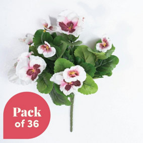 Blooming Artificial - 28cm / 1ft White / Pink Artificial Pansy Bush Multi-Pack - Outdoor Use - Pack of 36