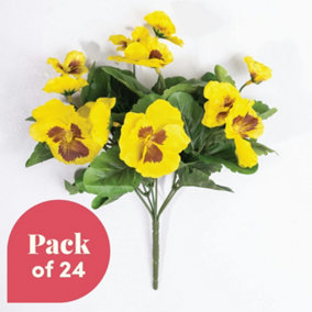 Blooming Artificial - 28cm / 1ft Yellow Artificial Pansy Bush Multi-Pack - Outdoor Use - Pack of 24