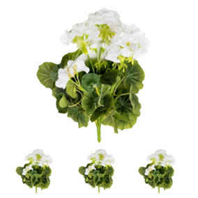 Blooming Artificial - 37cm / 1.25ft White Artificial Geranium Bush Multi-Pack - Outdoor Use - Pack of 4