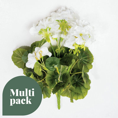 Blooming Artificial - 37cm / 1.25ft White Artificial Geranium Bush ...