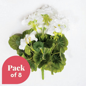 Blooming Artificial - 37cm / 1.25ft White Artificial Geranium Bush Multi-Pack - Outdoor Use - Pack of 8