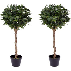 Blooming Artificial 3ft / 90cm Green Artificial Bay Laurel Tree  - Bay Fake Topiary Tree - Pack of 2