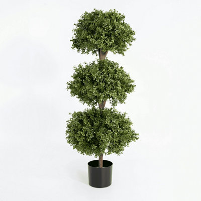 Blooming Artificial 4ft / 120cm Green Artificial Boxwood Triple Ball ...