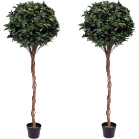 Blooming Artificial 5ft / 150cm Green Artificial Bay Laurel Tree  - Bay Fake Topiary Tree - Pack of 2