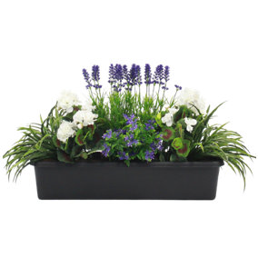 Blooming Artificial 60cm long Cream Artifical Mixed Flower Window Box  - Outdoor Fake Flowers - Pack of 1