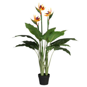 Blooming Artificial Green / Orange Artificial Bird of Paradise  - Fake Indoor Plant - Pack of 1