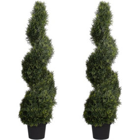 Blooming Artificial Pair of 4ft / 120cm Green Artificial Cedar Spiral  - Spiral Topiary Tree, Pack of 2
