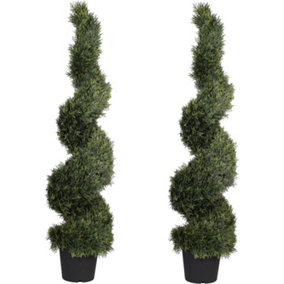 Blooming Artificial Pair of 5ft /150cm Green Artificial Cedar Spiral  - Spiral Topiary Tree, Pack of 2
