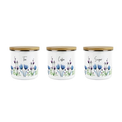 Blooming Lovely Floral Tea, Coffee & Sugar Canisters Set - Purple ...