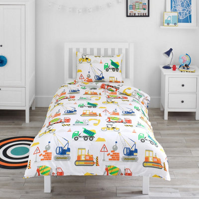 Bloomsbury Mill Construction Diggers Kids Single Bed Duvet Cover and Pillowcase Set Single 135 x 200cm DIY at B Q