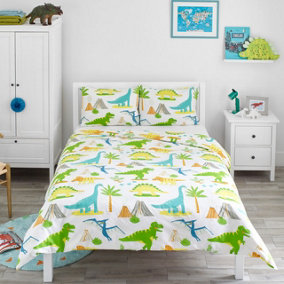 Bloomsbury Mill - Dinosaur World Kids Double Bed Duvet Cover and Pillowcases Set - Double - 200 x 200cm