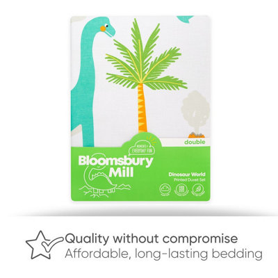 Bloomsbury Mill - Dinosaur World Kids Double Bed Duvet Cover and Pillowcases Set - Double - 200 x 200cm