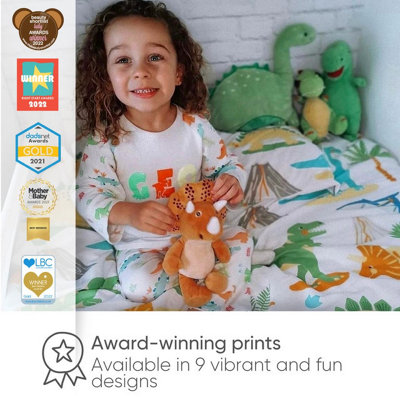 Bloomsbury Mill - Dinosaur World Kids Double Bed Duvet Cover and Pillowcases Set - Double - 200 x 200cm