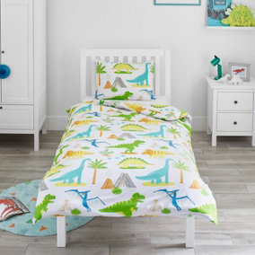 Bloomsbury Mill - Dinosaur World Kids Single Bed Duvet Cover and Pillowcase Set - Single - 135 x 200cm