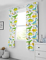 Bloomsbury Mill - Dinosaurs World Curtains for Kids bedroom - Lined Curtain Pair with Tie Backs 66 x 72 inch or 168cm x 183cm