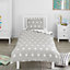 Bloomsbury Mill - Grey and White Stars Kids Reversible Single Bed Duvet Cover and Pillowcase Set - Single - 135 x 200cm