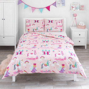 Bloomsbury Mill - Magic Unicorn Kids Double Bed Duvet Cover and Pillowcases Set for Girls - Double - 200 x 200cm