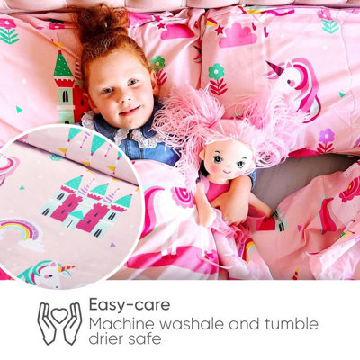 Bloomsbury Mill - Magic Unicorn Kids Double Bed Duvet Cover and Pillowcases Set for Girls - Double - 200 x 200cm