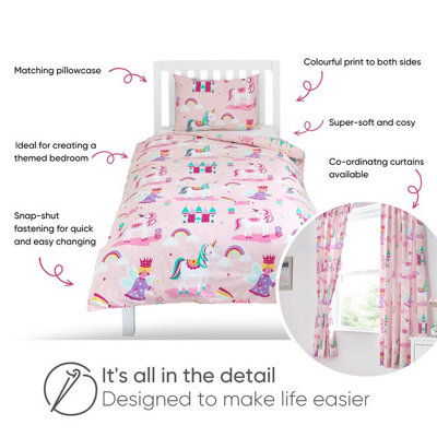 Bloomsbury Mill - Magic Unicorn Kids Double Bed Duvet Cover and Pillowcases Set for Girls - Double - 200 x 200cm