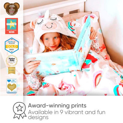 Bloomsbury Mill - Magic Unicorn Kids Double Bed Duvet Cover and Pillowcases Set for Girls - Double - 200 x 200cm