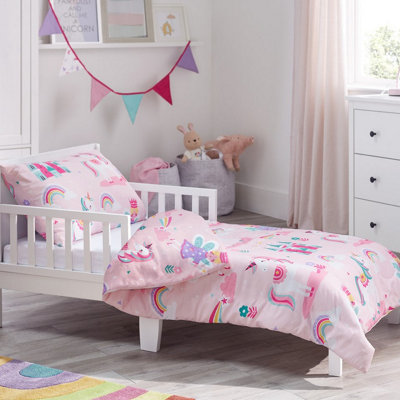 Bloomsbury Mill Magic Unicorn Kids Toddler Cot Bed Duvet Cover and Pillowcase Set for Girls Cot