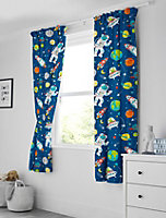 Bloomsbury Mill - Outer Space Curtains for Kids Bedroom, Lined Curtain Pair with Tie Backs 66 x 72 inch or 168cm x 183cm