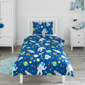 Bloomsbury Mill - Outer Space Toddler Cot Bed Duvet Cover and Pillowcase Set - Cot Bed - 150 x 120cm