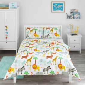 Bloomsbury Mill - Safari Adventure Kids Double Bed Duvet Cover and Pillowcases Set - Double - 200 x 200cm