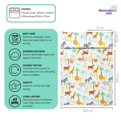Bloomsbury Mill - Safari Adventure Kids Double Bed Duvet Cover and Pillowcases Set - Double - 200 x 200cm