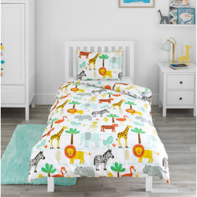 Bloomsbury Mill - Safari Adventure Kids Single Bed Duvet Cover and Pillowcase Set - Single - 135 x 200cm