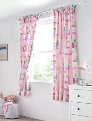 Bloomsbury Mill - Unicorn, Princess Curtains for Kids Bedroom - Lined Curtain Pair with Tie Backs 66 x 72 inch or 168cm x 183cm