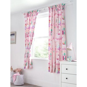 Bloomsbury Mill - Unicorn, Princess Curtains for Kids Bedroom - Lined Curtain Pair with Tie Backs 66 x 72 inch or 168cm x 183cm
