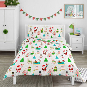 Bloomsbury Mill - Winter Wonderland Christmas Kids Double Bed Duvet Cover and Pillowcases Set - Double - 200 x 200cm
