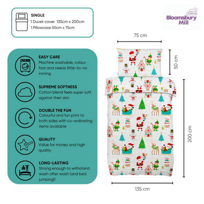 Bloomsbury Mill - Winter Wonderland Christmas Kids Single Bed Duvet Cover and Pillowcase Set - Single - 135 x 200cm