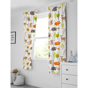 Bloomsbury Mill - Woodland Animals  Curtains for Kids Bedroom - Lined Curtain Pair with Tie Backs 66 x 72 inch or 168cm x 183cm