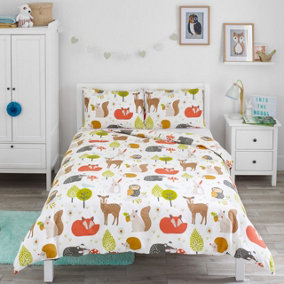 Bloomsbury Mill - Woodland Animals Kids Double Bed Duvet Cover and Pillowcases Set - Double - 200 x 200cm