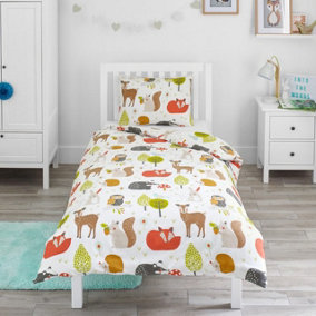 Bloomsbury Mill - Woodland Animals Kids Single Bed Duvet Cover and Pillowcase Set - Single - 135 x 200cm