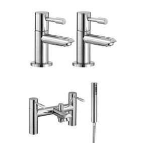 Blossom Contemporary Set Of Two Basin Taps & Bath Shower Mixer Tap, Handheld Kit