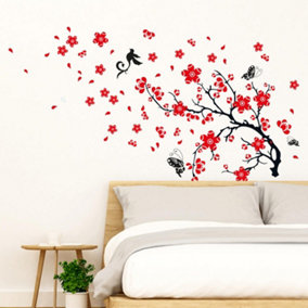 Blossom Flower Transparent RED Wall Stickers Mural Decal Self Adhesive Wallpaper Stock Clearance