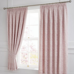Blossom Jacquard Pair of Lined Pencil Curtains with Tie-backs