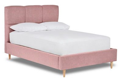 Blossom Modern Square Paneled Fabric Bed Base Only 4FT Small Double- Marlow Dusty Pink